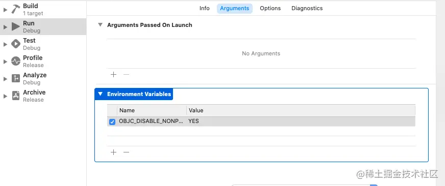 设置环境变量OBJC_DISABLE_NONPOINTER_ISA 为 YES
