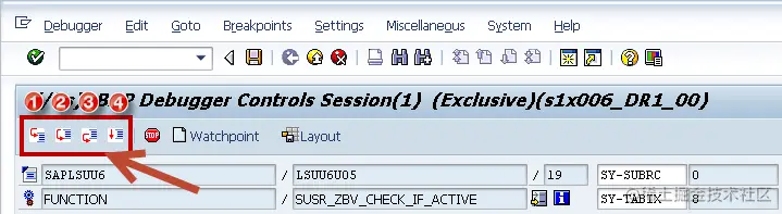 Debugger control buttons