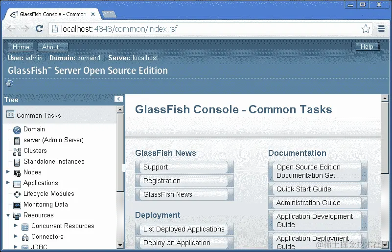 打开 GlassFish 管理控制台