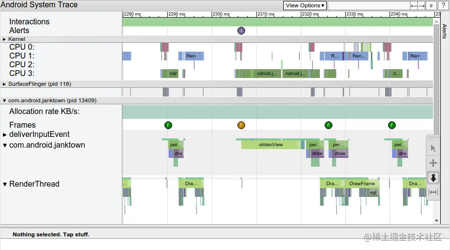 Figure 4. Systrace display after zooming in on a long-running frame