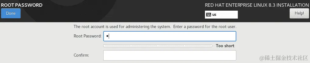 图 1.54 – RHEL8 安装 – 根密码配置菜单