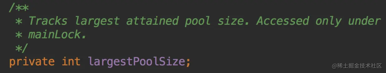 记录 workers 中的个数的最大值,因为 workers 是不断增加减少的，通过这个值可以知道线程池的大小曾经达到的最大值