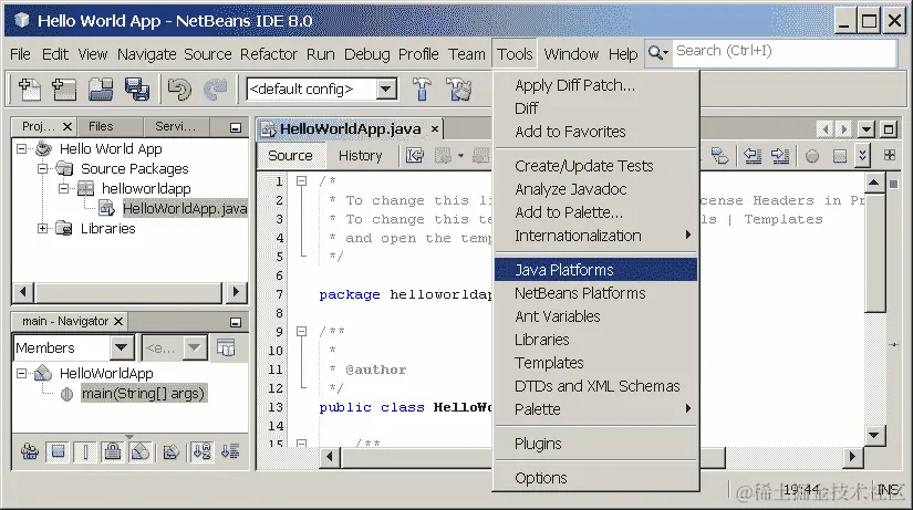 从工具菜单中选择 Java 平台管理器