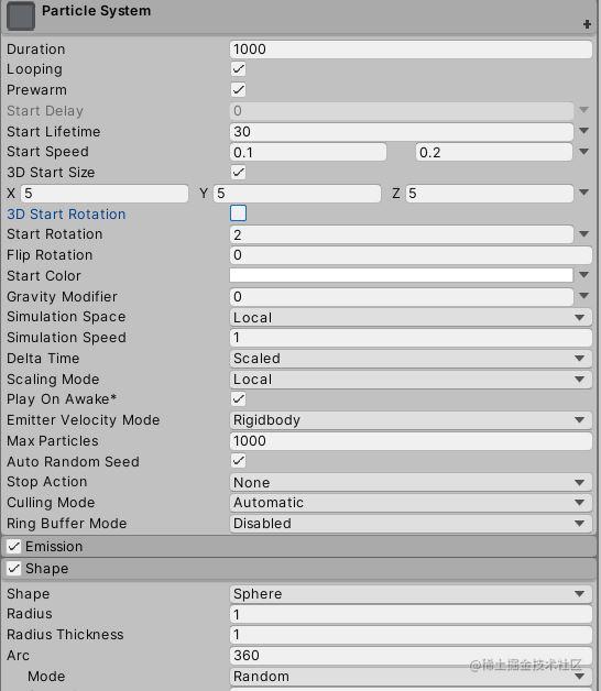 particle system settings for Fog