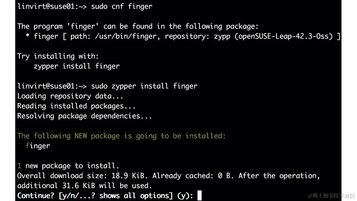 使用 cnf 实用程序显示将安装的软件以及数据使用详细信息。