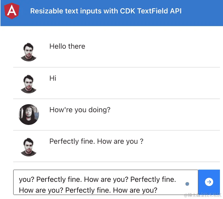 图 9.16 – resizable-text-inputs-using-cdk 应用正在 http://localhost:4200 上运行