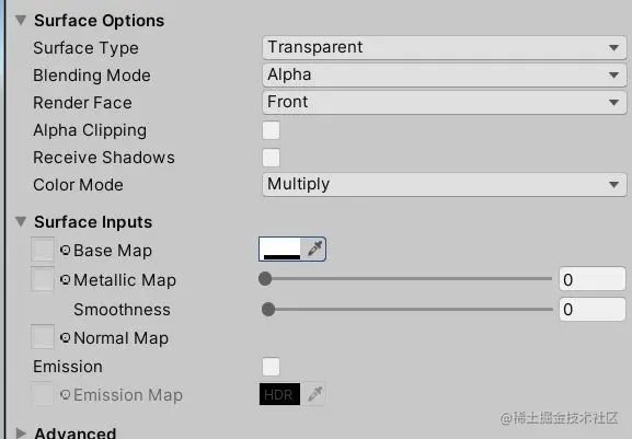 Fog material settings