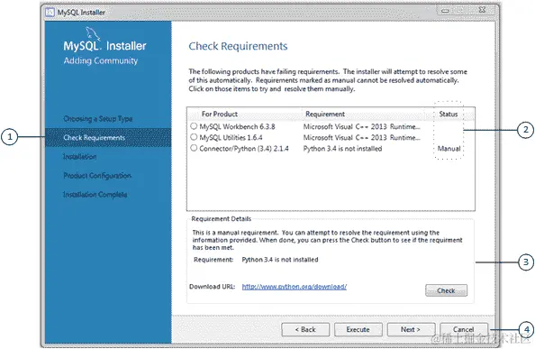 MySQL Installer 在下载和安装任何要求之前的检查要求。