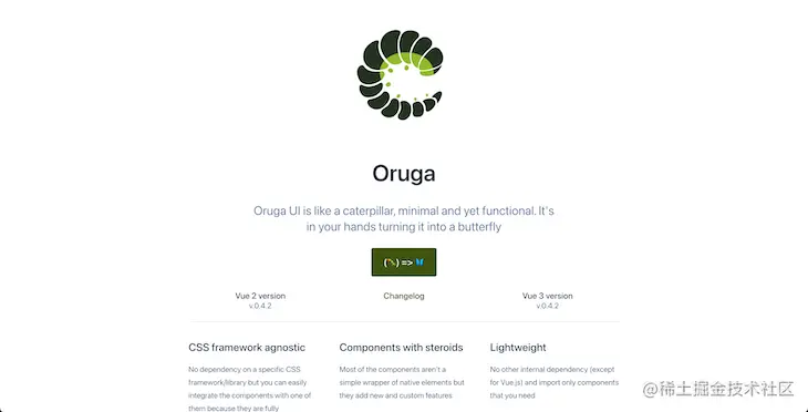 Screenshot of Oruga UI homepage