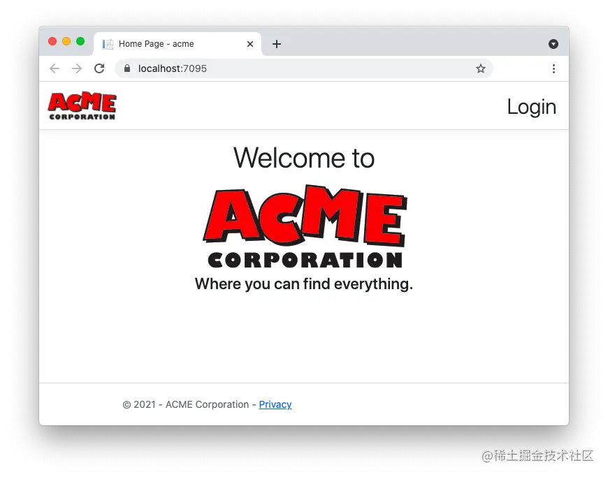 Sample app home page