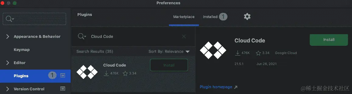 图 7.1 - 从 IntelliJ 市场安装 Cloud Code