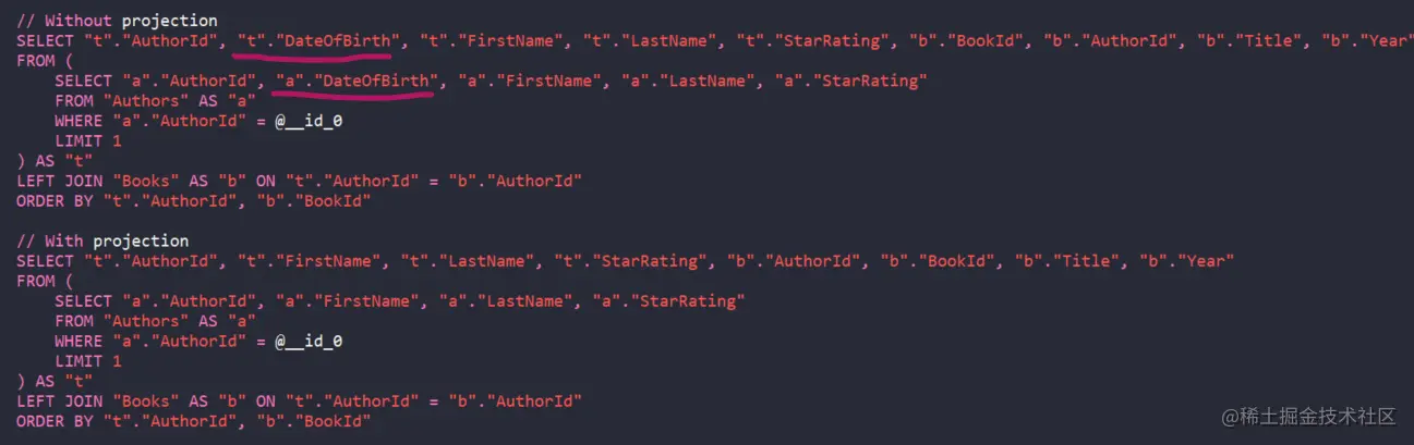 EF Core generated SQL