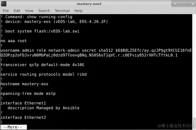 图 13.3 - 手动查询我们的 vEOS 设备的配置