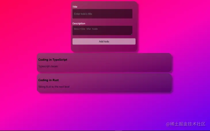 To-do form and task cards with glassmorphism effect