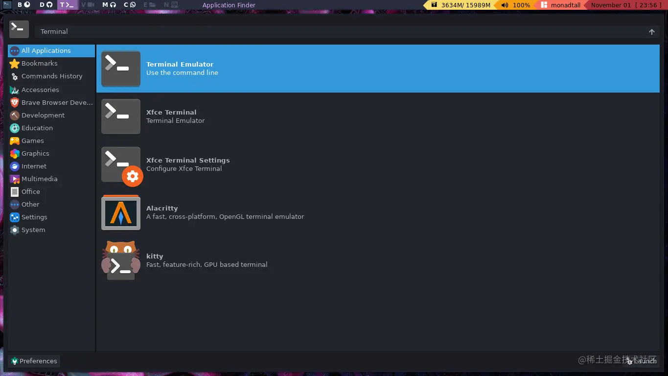 Open a terminal with application finder