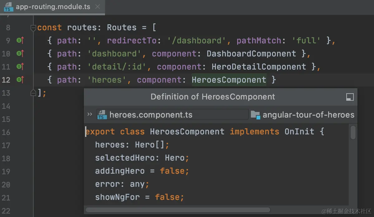 View the definition of a symbol in a popup.