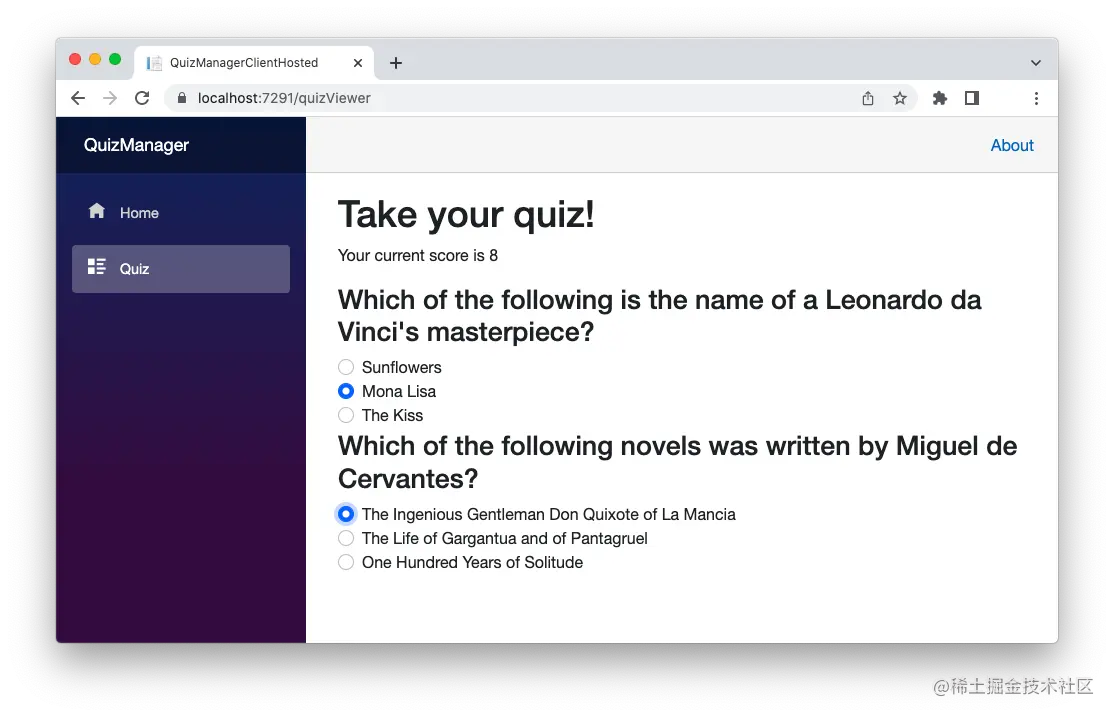 Blazor Quiz Page