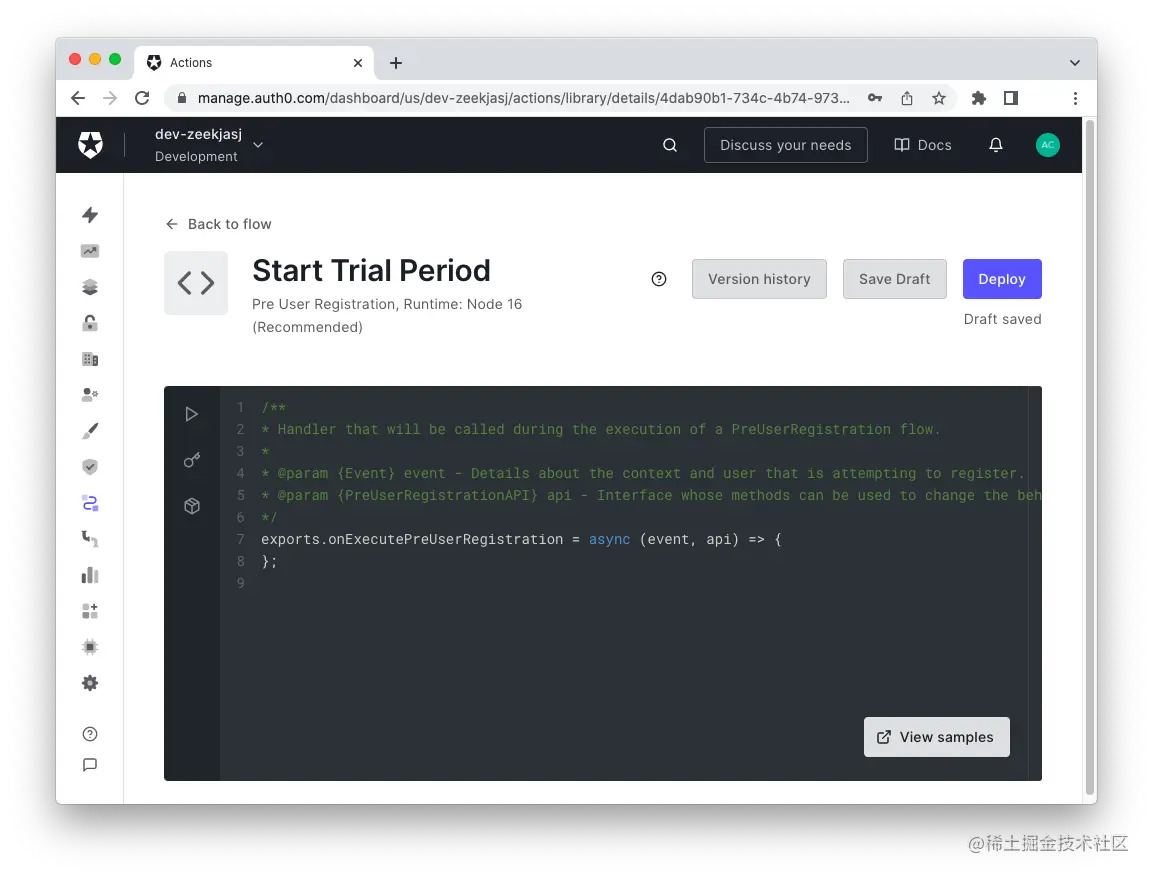 Auth0 Action editor