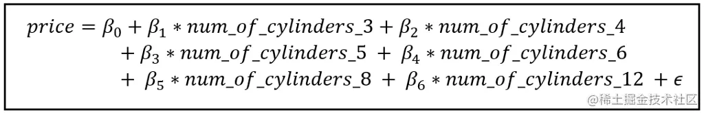 A linear model in which num_of_cylinders is represented as a categorical dummy variable