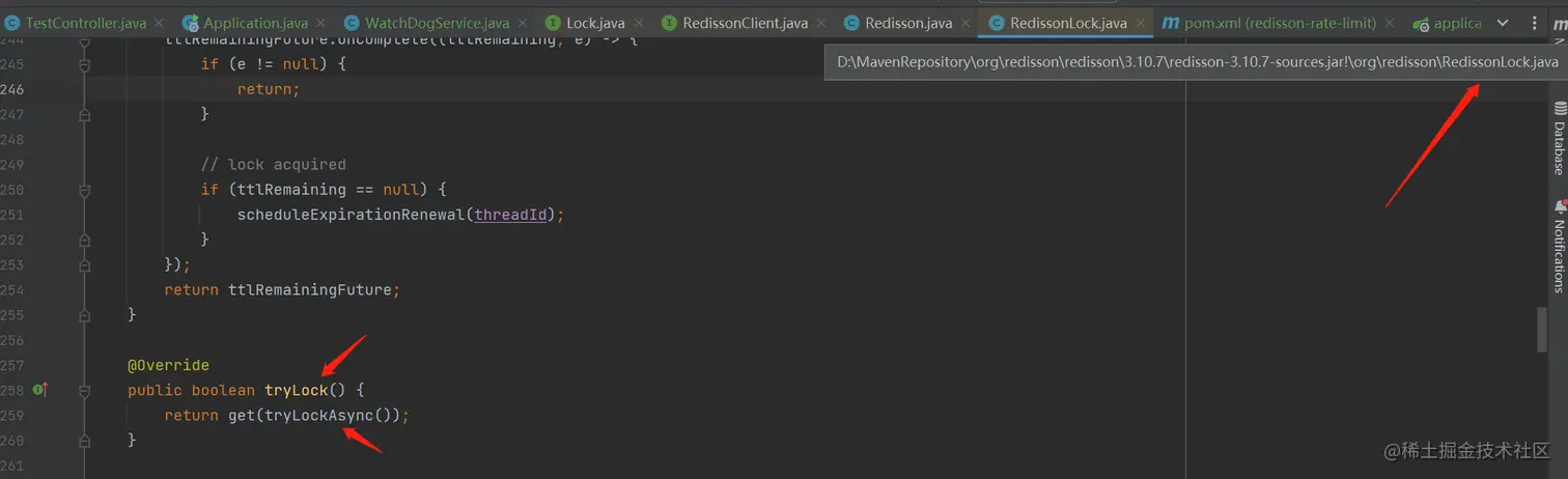 org.redisson.RedissonLock.tryLock()方法的源码