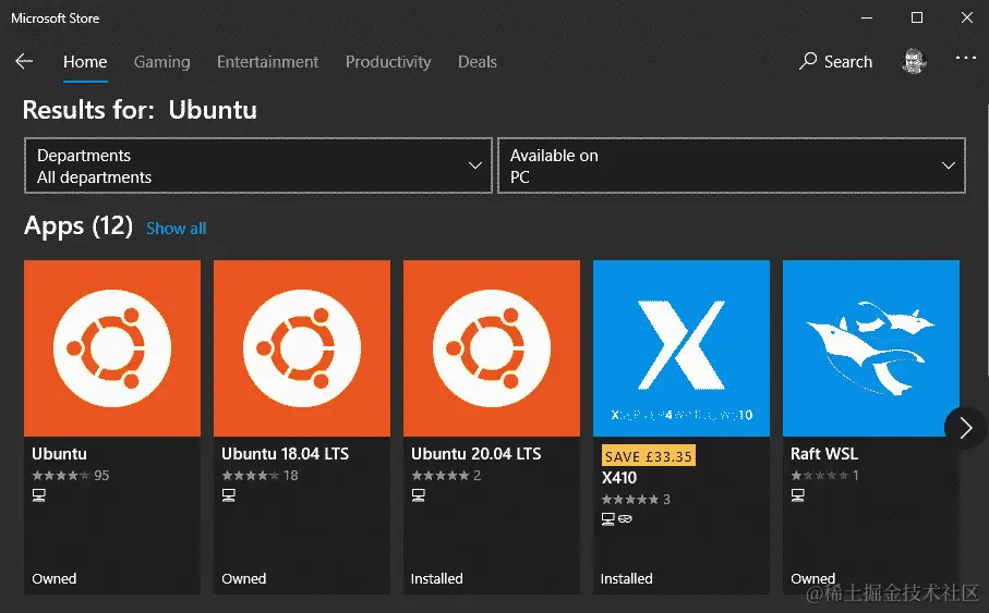 图 2.4-在 Microsoft Store 中搜索 Linux 发行版