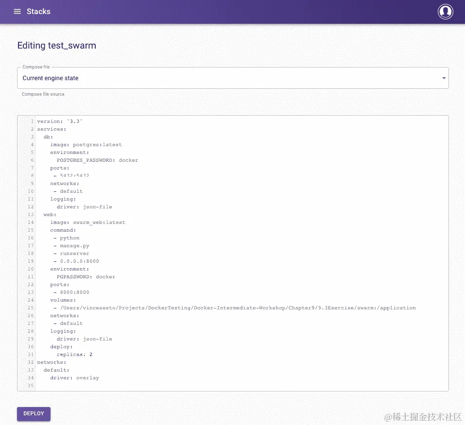 图 9.6：使用 Swarmpit 编辑您的 Swarm