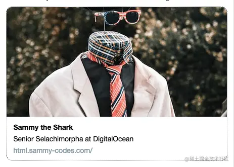 screenshot of the Twitter Card for Sammy’s Site