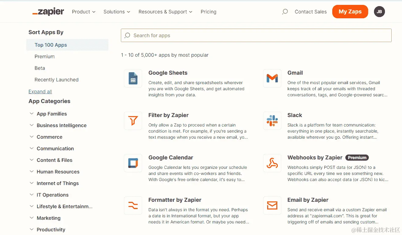 图 2.16 - Zapier 应用程序生态系统目录