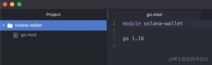 go.mod file after initializing the package