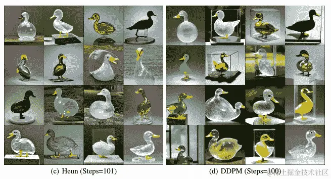 图 1.3：从文本提示“由玻璃制成的透明鸭子雕塑”生成图像。
