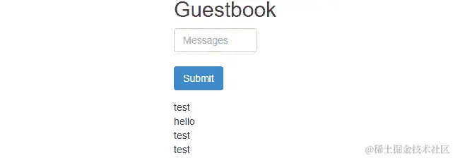 添加了一些条目的留言板应用程序。