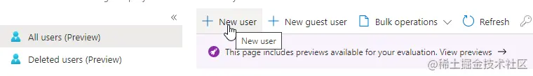 azure New user pane