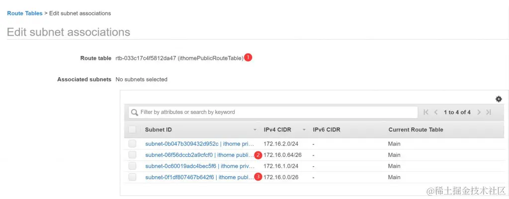 设定子网关联画面