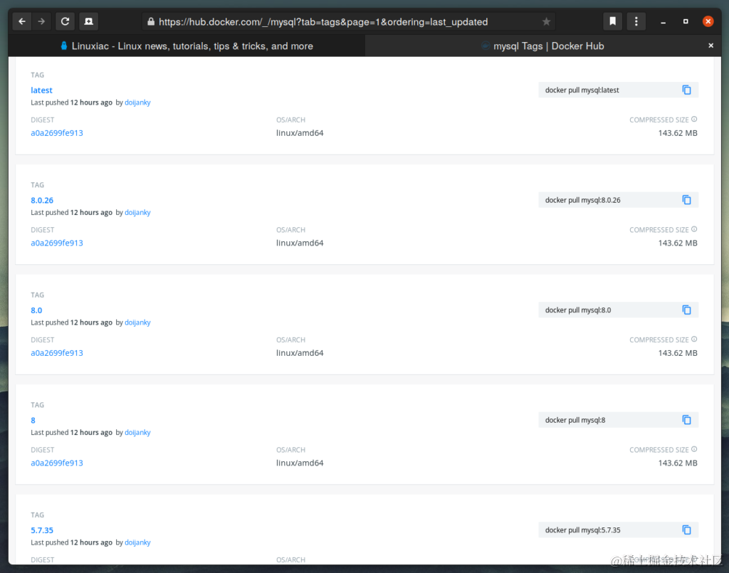Docker Hub 上的 MySQL