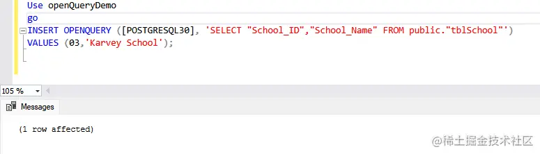 Insert record in tblSchool table