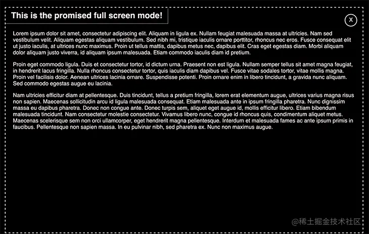 The full-screen modal is opened, revealing additional text