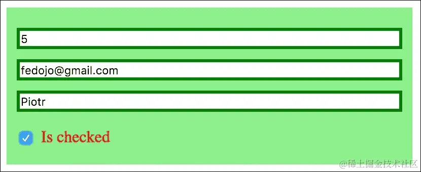 添加输入状态：:focus，:checked，:disabled