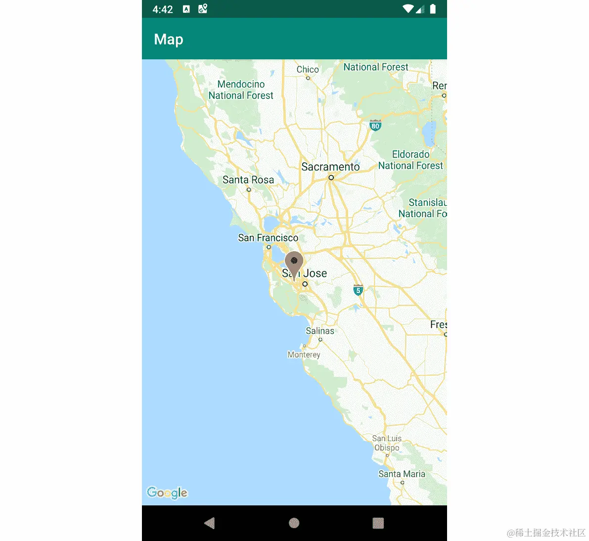 图 7.10：带有当前位置标记的交互式地图