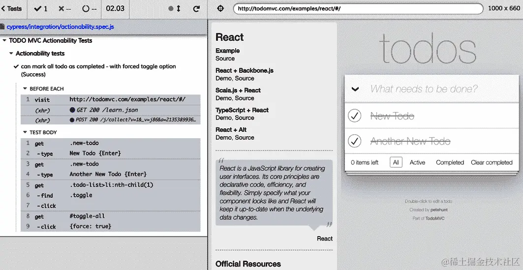 图 7.4 - 覆盖 Cypress 可操作性检查的通过测试
