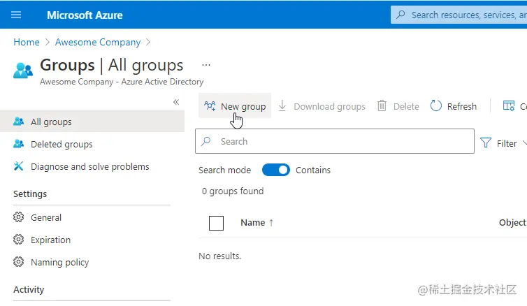 new group in azure ad
