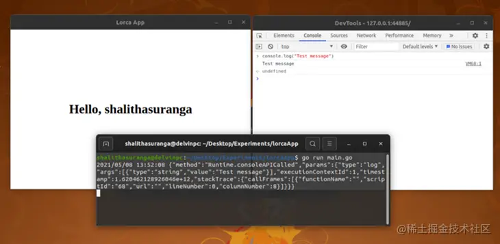 Debugging a Lorca app using ChromeDevTools and Terminal