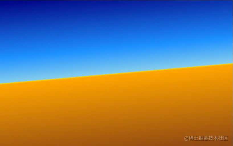 Gradient of dark blue to light blue with an immediate change to yellow and orange fading to a light brown, resembling a desert horizon.
