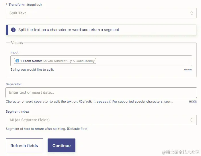 图 17.3 – 使用 Zapier 文本动作来分割由空格分隔的文本