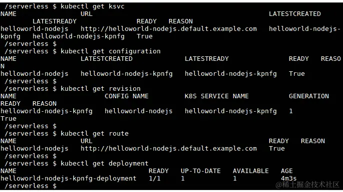 图 6.8：验证 helloworld-nodejs 应用程序部署