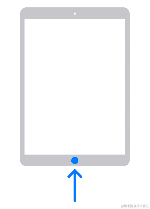 iPad 示意图显示了主屏幕按钮
