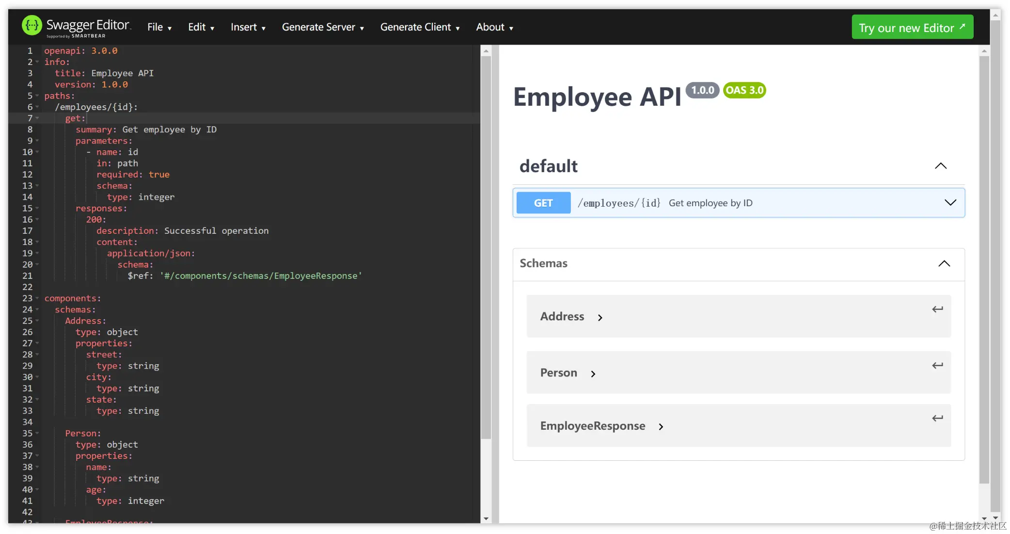 Swagger 示例操作界面