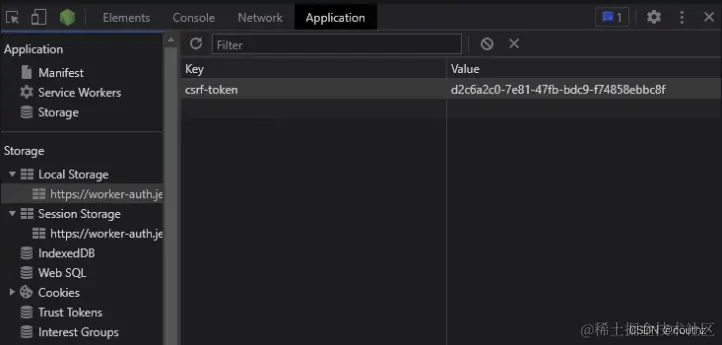 查看LocalStorage：F12 → ‘Application’ → ‘Storage’ → ‘Local Storage’ / ’Session Storage’
