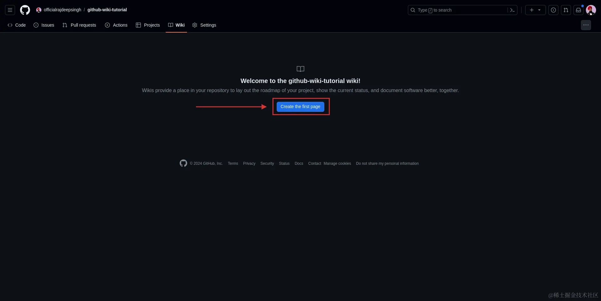 在 GitHub 中初始化 wiki。