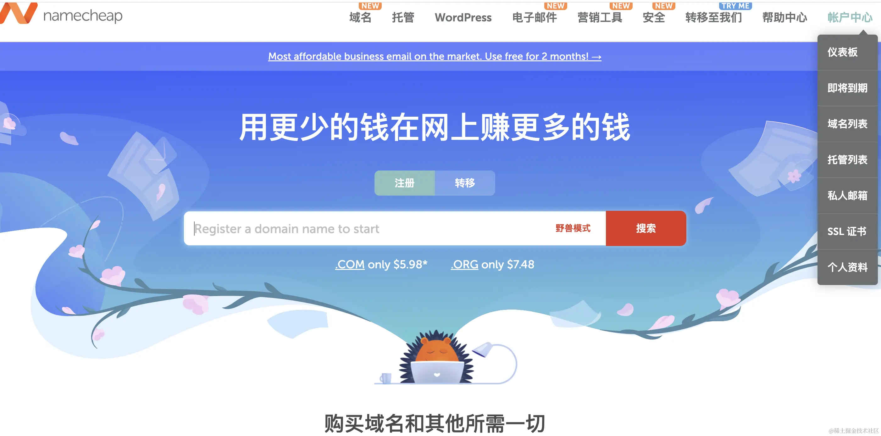 界面翻译 Namecheap 用户操作前台 汉化 简体中文语言包.png